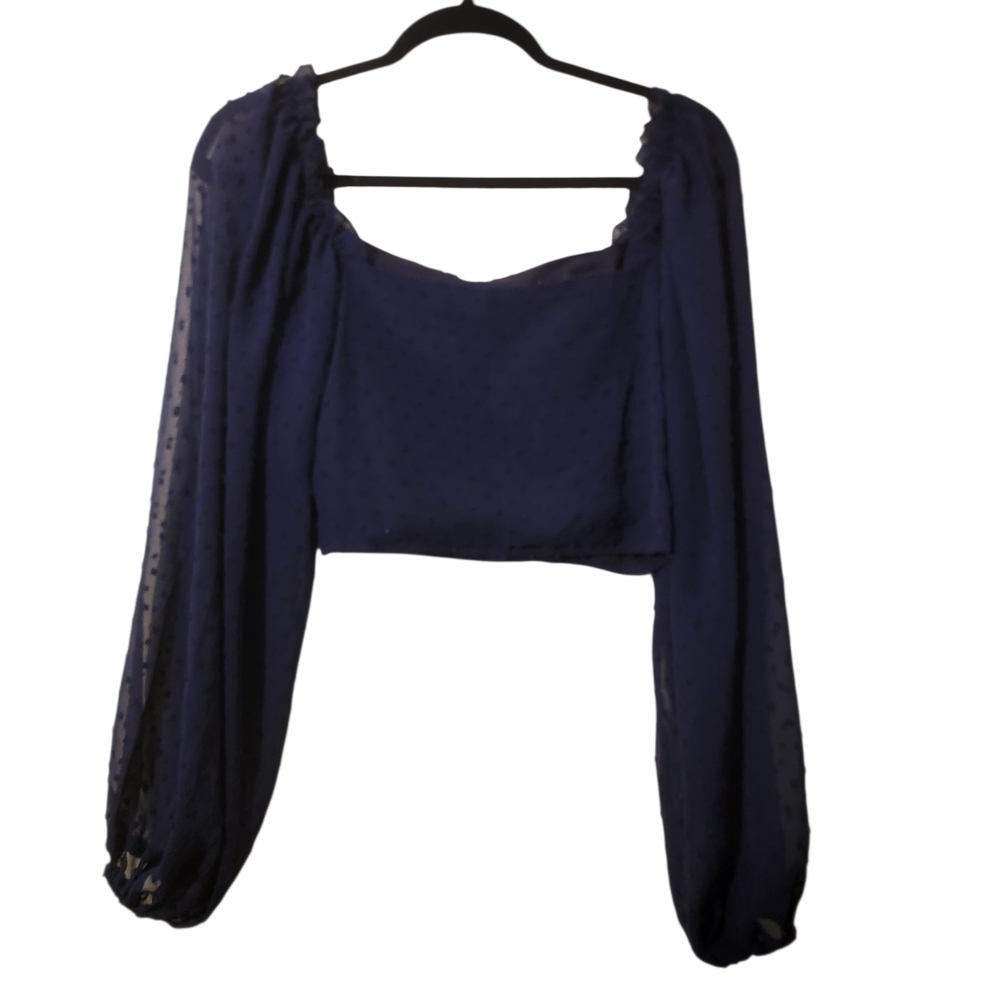 SHEIN Deep Blue Long Sleeve Crop Blouse